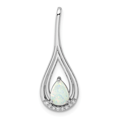Sterling Silver Rhodium-plated Polished White Created Opal & CZ Pendant