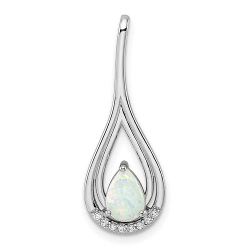 Image of Sterling Silver Rhodium-plated Polished White Created Opal & CZ Pendant