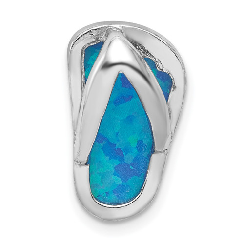 Sterling Silver Rhodium-plated Created Blue Opal Flip-Flop Slide Pendant