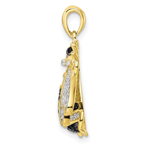 Sterling Silver Black/White Rhodium-plated Gold-tone CZ Bumblebee Pendant