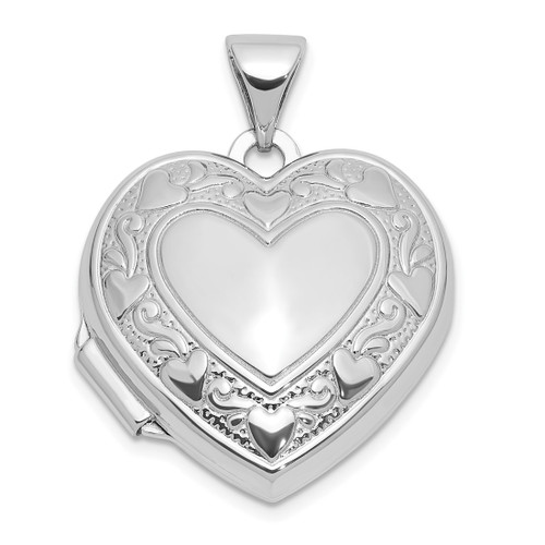 Sterling Silver Rhodium-plated Heart Border 18mm Love you Reversible Heart Locket Pendant
