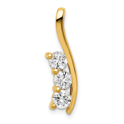 14K Yellow Gold AAA Diamond Three Stone Curved Bar Pendant
