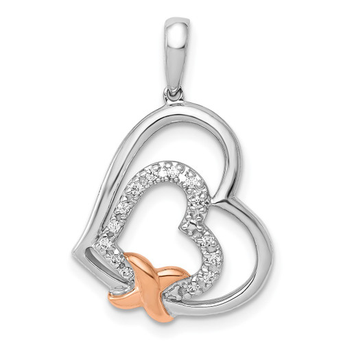 14k White and Rose Gold 1/15ctw Diamond Entwined Hearts Pendant