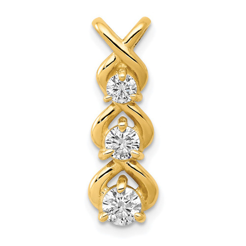 14K Yellow Gold VS Diamond 3 Stone Criss-Cross Chain Slide Pendant