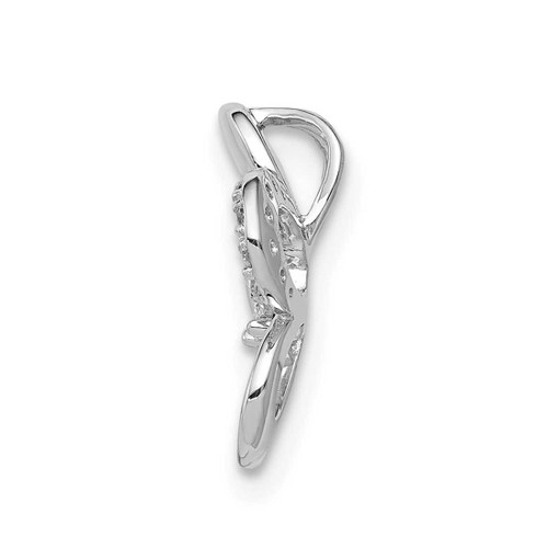 Image of 14k White Gold 1/20ctw Diamond Round Petal Flower Chain Slide Pendant