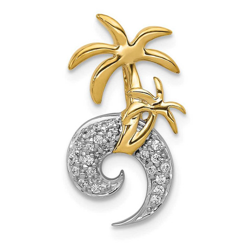 Image of 14k Two-tone Gold Diamond Double Palm Tree and Wave Chain Slide Pendant