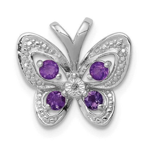 Image of Sterling Silver Rhodium-plated Amethyst & Diamond Pendant QP3142AM