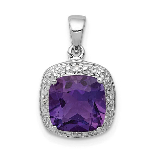 Image of Sterling Silver Rhodium-plated Amethyst and Diamond Pendant QDX377
