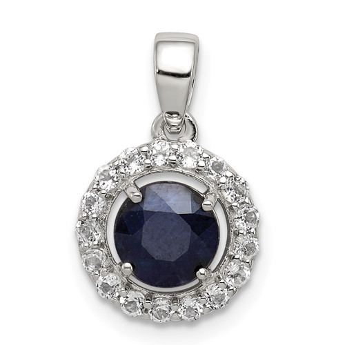 Sterling Silver Rhodium-plated White Topaz & Sapphire Pendant QP2995S