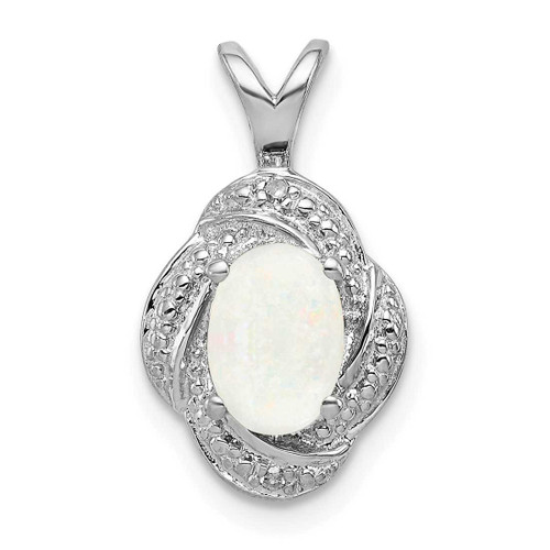 Image of Sterling Silver Rhodium-plated Diamond & Created Opal Pendant QBPD12OCT