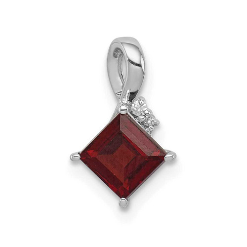 Image of Sterling Silver Rhodium-plated Diamond & Garnet Square Pendant QP2990GA
