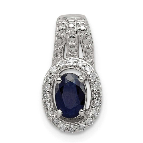 Image of Sterling Silver Rhodium-plated Diamond & Sapphire Oval Pendant QP2996S