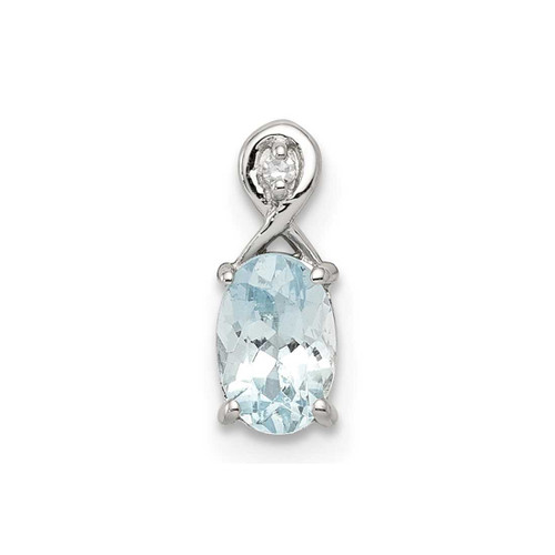 Image of Sterling Silver Rhodium-plated Diamond & Aquamarine Oval Pendant QP2984AQ