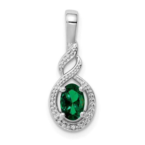 Image of Sterling Silver Rhodium-plated Created Emerald & Diamond Pendant QBPD18MAY