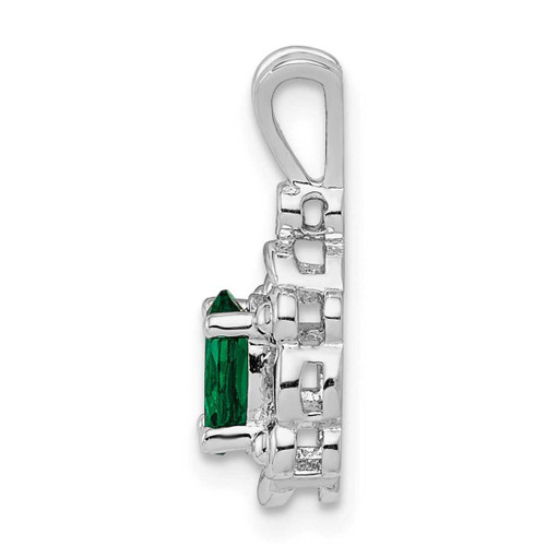 Image of Sterling Silver Rhodium-plated Created Emerald & Diamond Pendant QBPD21MAY