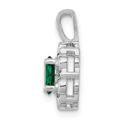 Image of Sterling Silver Rhodium-plated Created Emerald & Diamond Pendant QBPD22MAY