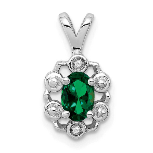 Image of Sterling Silver Rhodium-plated Created Emerald & Diamond Pendant QBPD22MAY