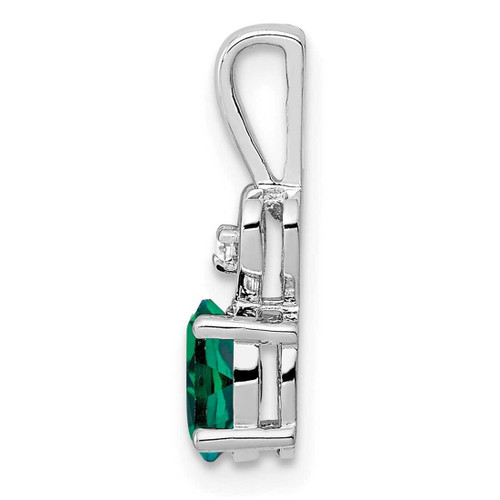 Image of Sterling Silver Rhodium-plated Created Emerald & Diamond Pendant QBPD23MAY