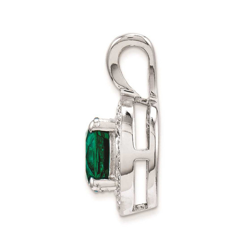 Image of Sterling Silver Rhodium-plated Diamond & Created Emerald Pendant QBPD11MAY