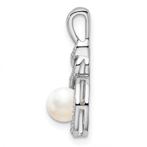 Image of Sterling Silver Rhodium-plated Freshwater Cultured Pearl & Diamond Pendant QBPD18JUN