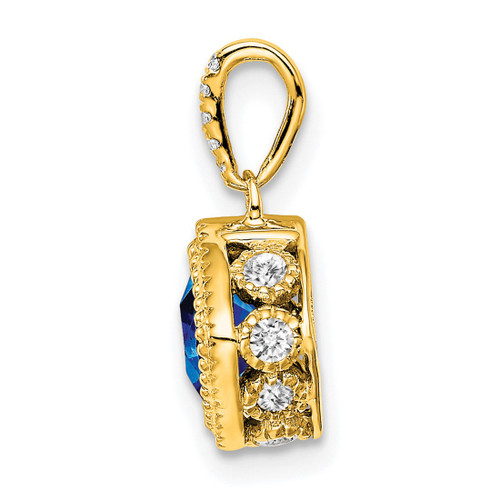 14K Yellow Gold Cushion Sapphire and Diamond Pendant