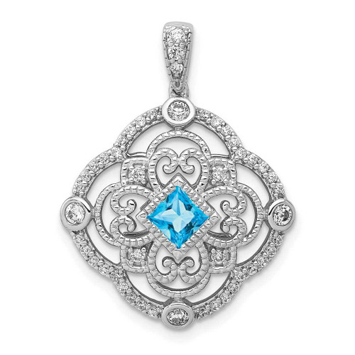 Image of 14k White Gold Diamond and .39 Blue Topaz Fancy Pendant