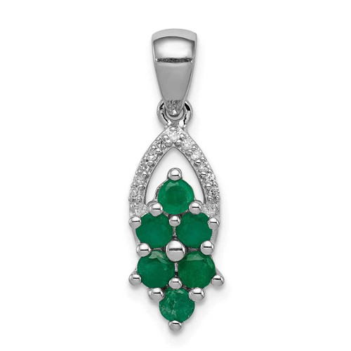 Image of Sterling Silver Rhodium-plated Diamond & Emerald Pendant