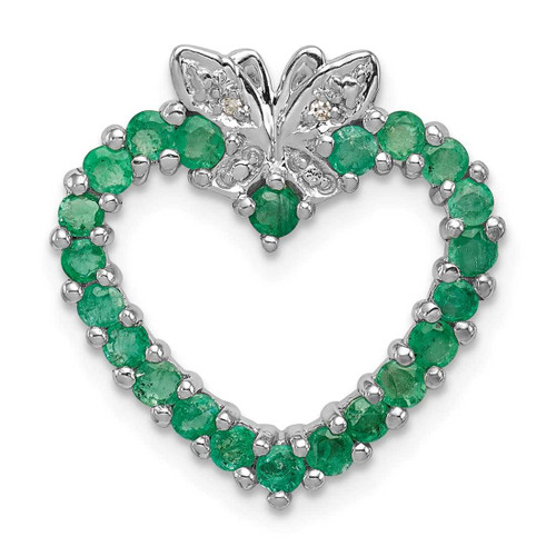 Image of Sterling Silver Rhodium-plated Emerald & Diamond Heart Pendant