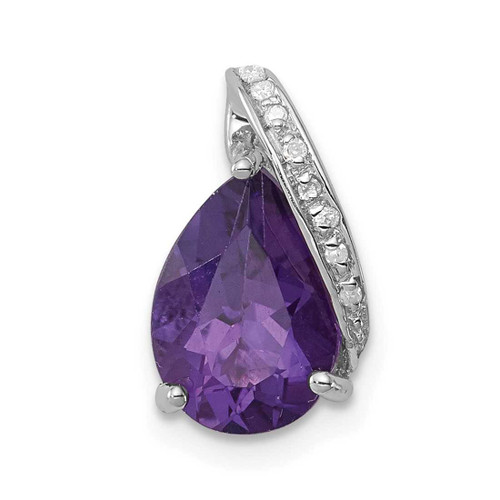 Image of Sterling Silver Rhodium-plated Pear Amethyst Chain Slide Pendant