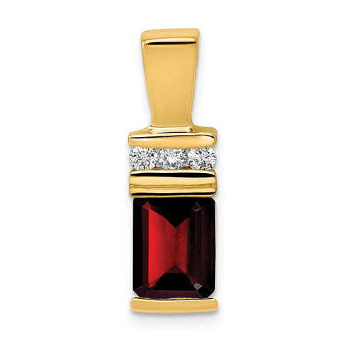 Image of 14K Yellow Gold 8x6mm Emerald-cut Garnet AA Diamond Slide Pendant