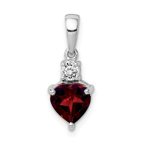 Image of Sterling Silver Rhodium-plated Heart Garnet & White Topaz Pendant