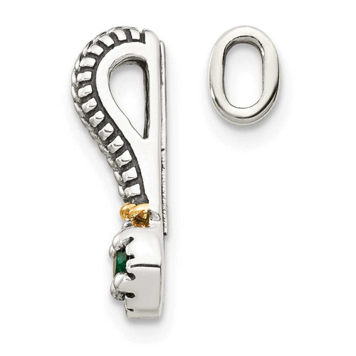 Image of Sterling Silver w/ 14k Polished Created Emerald Chain Slide Pendant