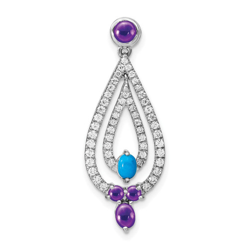 14k White Gold Simulated Turquoise, Amethyst and White Topaz Pendant