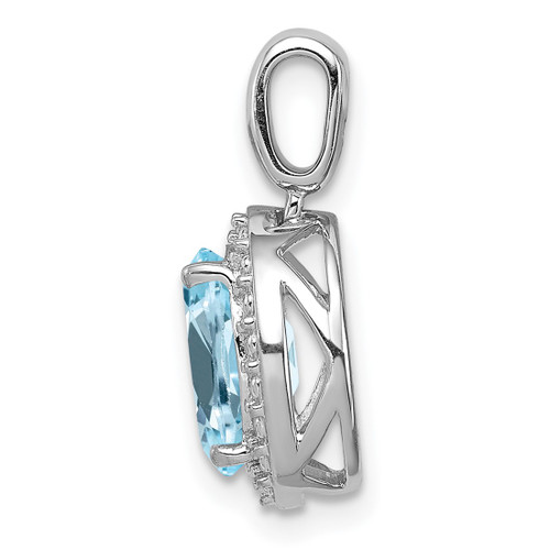Sterling Silver Rhodium-plated with Light Swiss Blue Topaz Oval Pendant