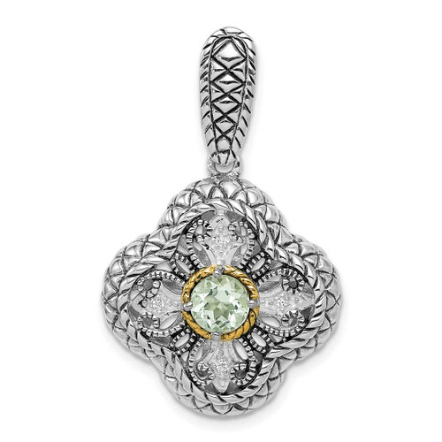 Image of Sterling Silver Rhod. w/14k Gold Accent Qrtz & CZ Filigree Clover Pendant