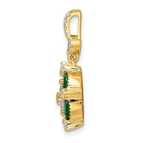 Image of 14K Yellow Gold Lab Grown Diamond SI1/SI2, G H I, Floral Created Emerald Pendant