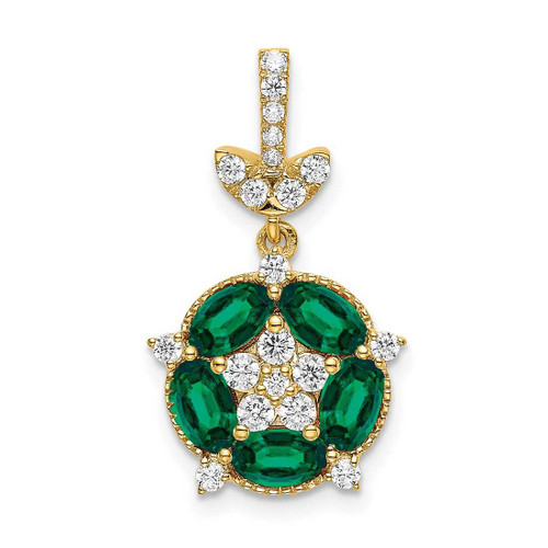 Image of 14K Yellow Gold Lab Grown Diamond SI1/SI2, G H I, Floral Created Emerald Pendant