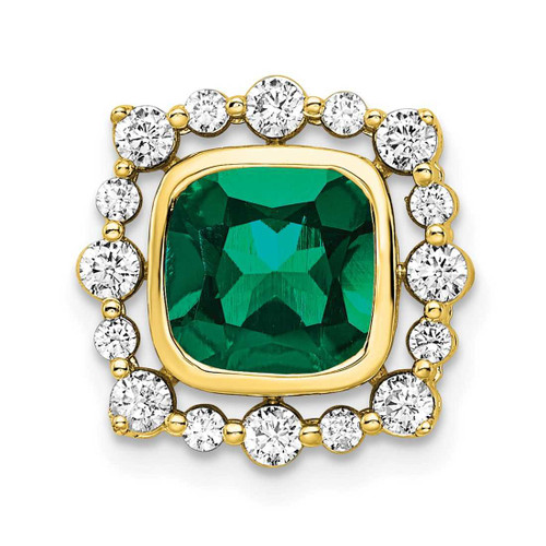 Image of 14K Yellow Gold Lab Grown Diamond SI1/SI2, G H I, & Created Emerald Square Pendant