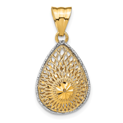 14K Yellow Gold Rhodium-plated Diamond-cut Filigree Teardrop Pendant