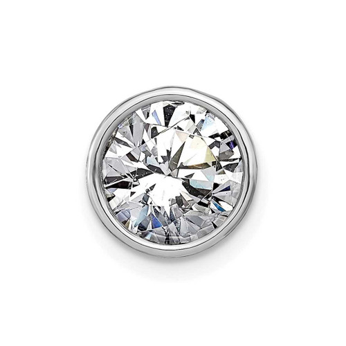 Image of 14k White Gold Round Bezel G H I True Light Moissanite Chain Slide Pendant