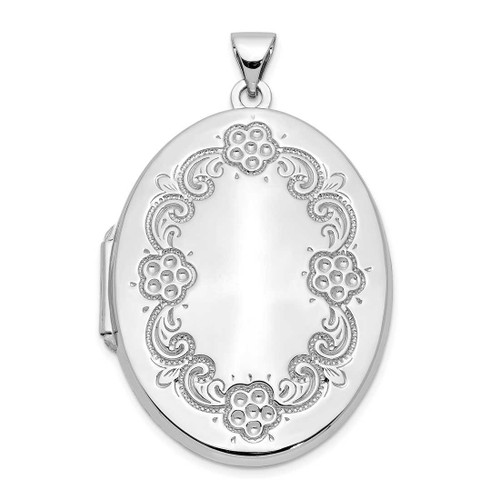 Image of 14k White Gold Floral Oval Locket Pendant XL207