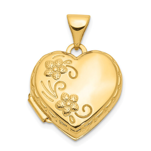 14K Yellow Gold 15mm Floral Heart Locket Pendant