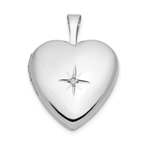 14k White Gold 16mm .01ctw Diamond Heart Locket Pendant
