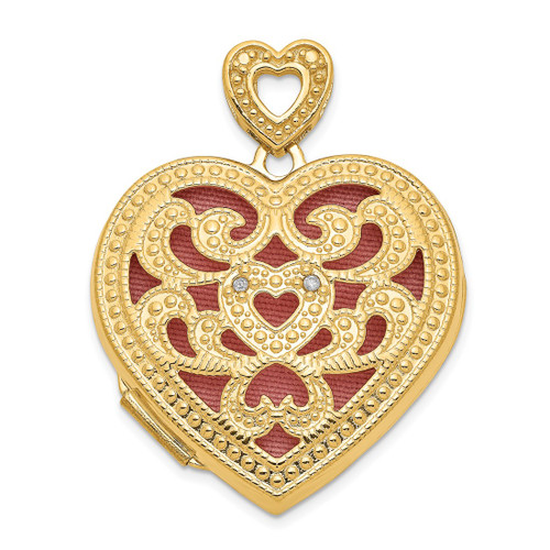 14k Yellow Gold 24mm w/ Diamond Vintaged Heart Locket Pendant