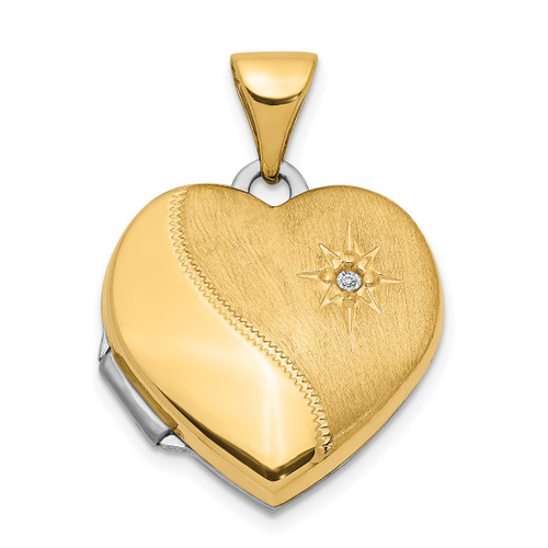 14k Two-tone Gold 15mm Reversible Diamond Heart Locket Pendant
