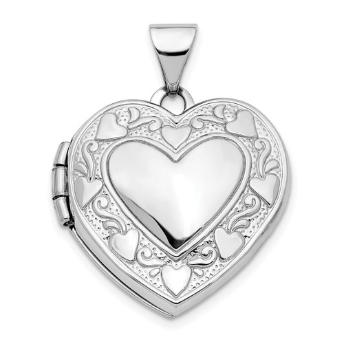 14K White Gold Hearts & LOVE Reversible 19mm Heart Locket Pendant