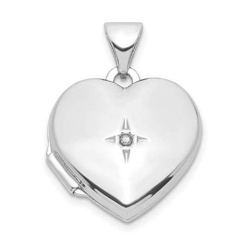 Image of Sterling Silver Rhodium-plated Diamond 21 Dangle 15mm Heart Locket Pendant