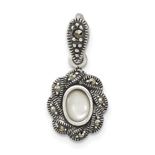 Sterling Silver Antiqued Marcasite & Mother-of-pearl Pendant QP5575