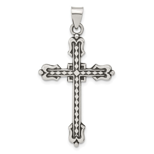 Sterling Silver Antiqued Budded Cross Pendant QC11457