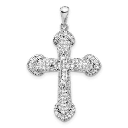 Image of Sterling Silver Rhodium-plated CZ Cross Pendant QC11445